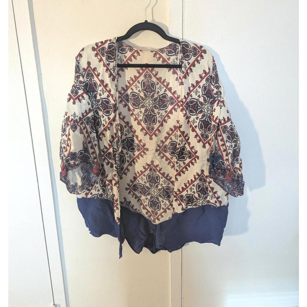 Zara white red and blue paisley shawl cardigan top